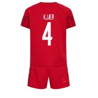 Echipament fotbal Danemarca Simon Kjaer #4 Tricou Acasa Mondial 2022 pentru copii maneca scurta (+ Pantaloni scurti)